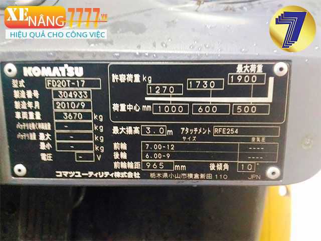 Xe nâng dầu KOMATSU FD20T-17