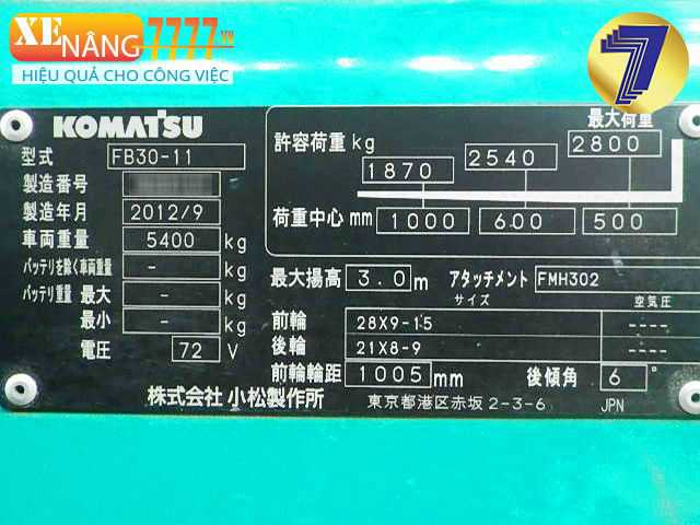 Xe nâng điện ngồi lái KOMATSU FB30-11